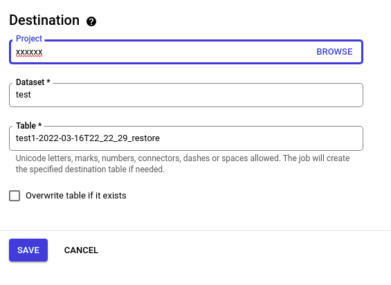 BigQuery Restore Deleted Tables: Restore tables step 2